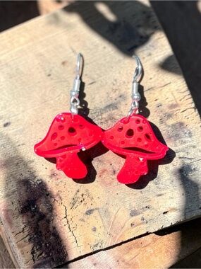Handmade Red Mushroom Resin Earrings